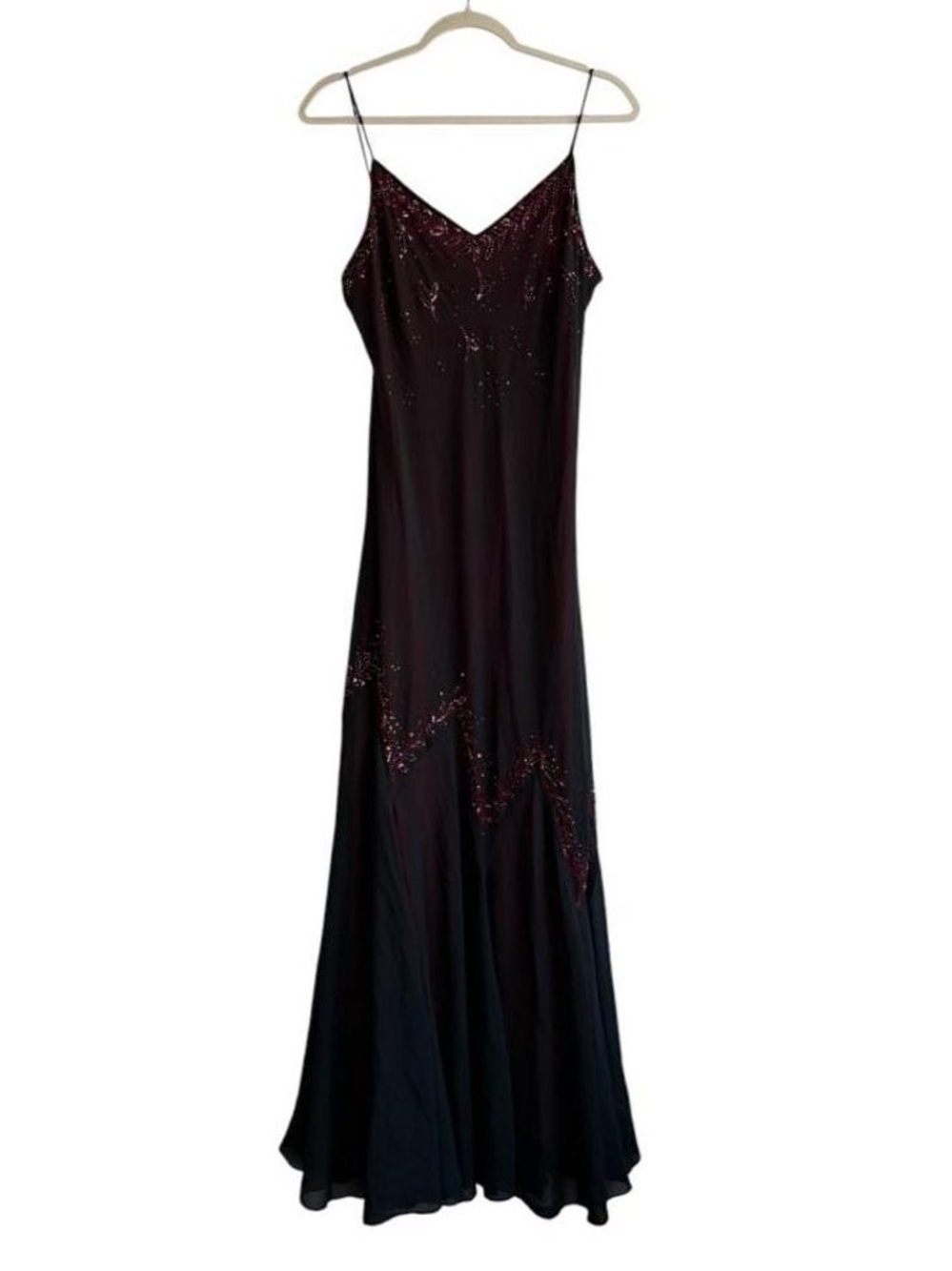 Vintage Simon Chang Red & Black Mesh Overlay Beaded Long Formal Dress Size 10